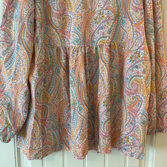 Peacock Pattern Print Tie Neck Lantern Sleeve Blouse Peplum Top - Picture 8 of 8